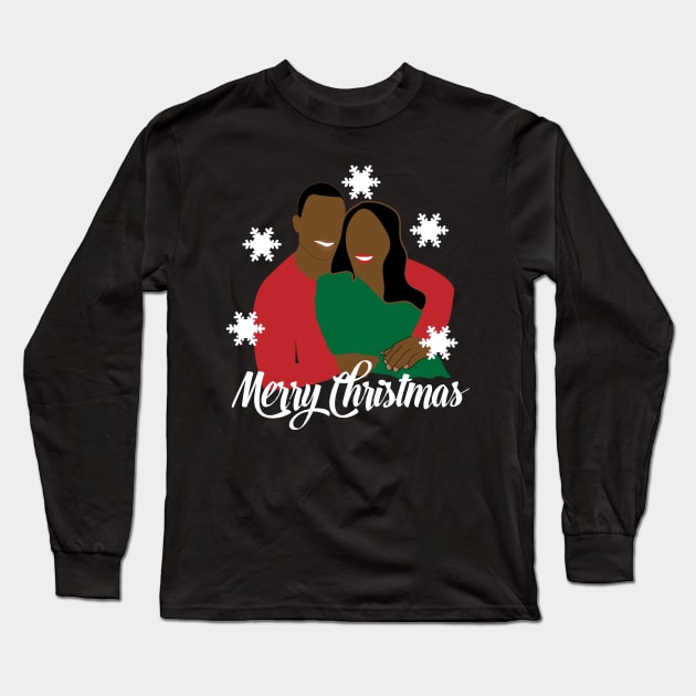 African American Couple Black Love Christmas Long Sleeve T-Shirt by blackartmattersshop